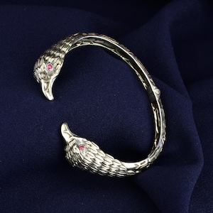 Silver Eagle Bracelet , Eagle Head Bracelet , American Eagle Bracelet ,Ruby Stone Eagle Bracelet , 925k Sterling Silver Adjustable Bracelet