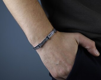 Sterling Silver Square Foxtail Bracelet, Handmade Men Bracelet