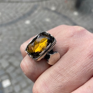 Silver Handmade Sultanite Stone Ring , Men Sultanite Stone Ring , Embroidered Men&#39;s Ring , Ottoman Style Ring , 925k Sterling Silver Ring
