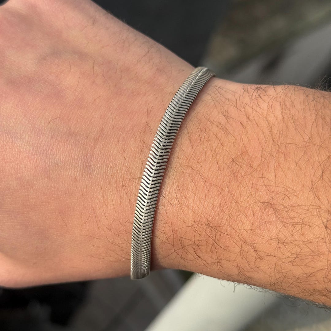 Men Silver Chain Bracelet, Snake Chain Bracelet, Elegant Men's