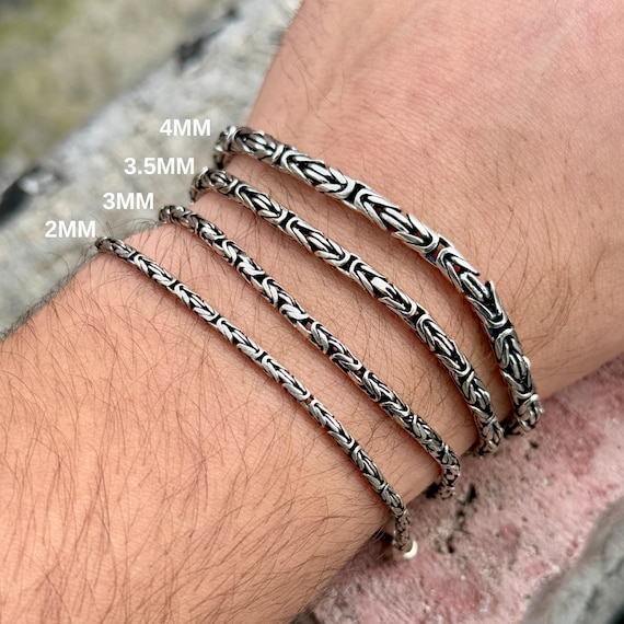 925 Sterling Silver Byzantine Bracelet, Round Bali Chain Bracelet, Men Silver Chain Bracelet, Handmade Balinese Viking Chain Bracelet
