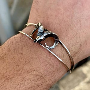 Silver Ram Head Cuff Bracelet, Viking Ram Bracelet, Silver Animal Cuff Bangle, Adjustable Cuff Bracelet, Anniversary Gift, 925 Silver