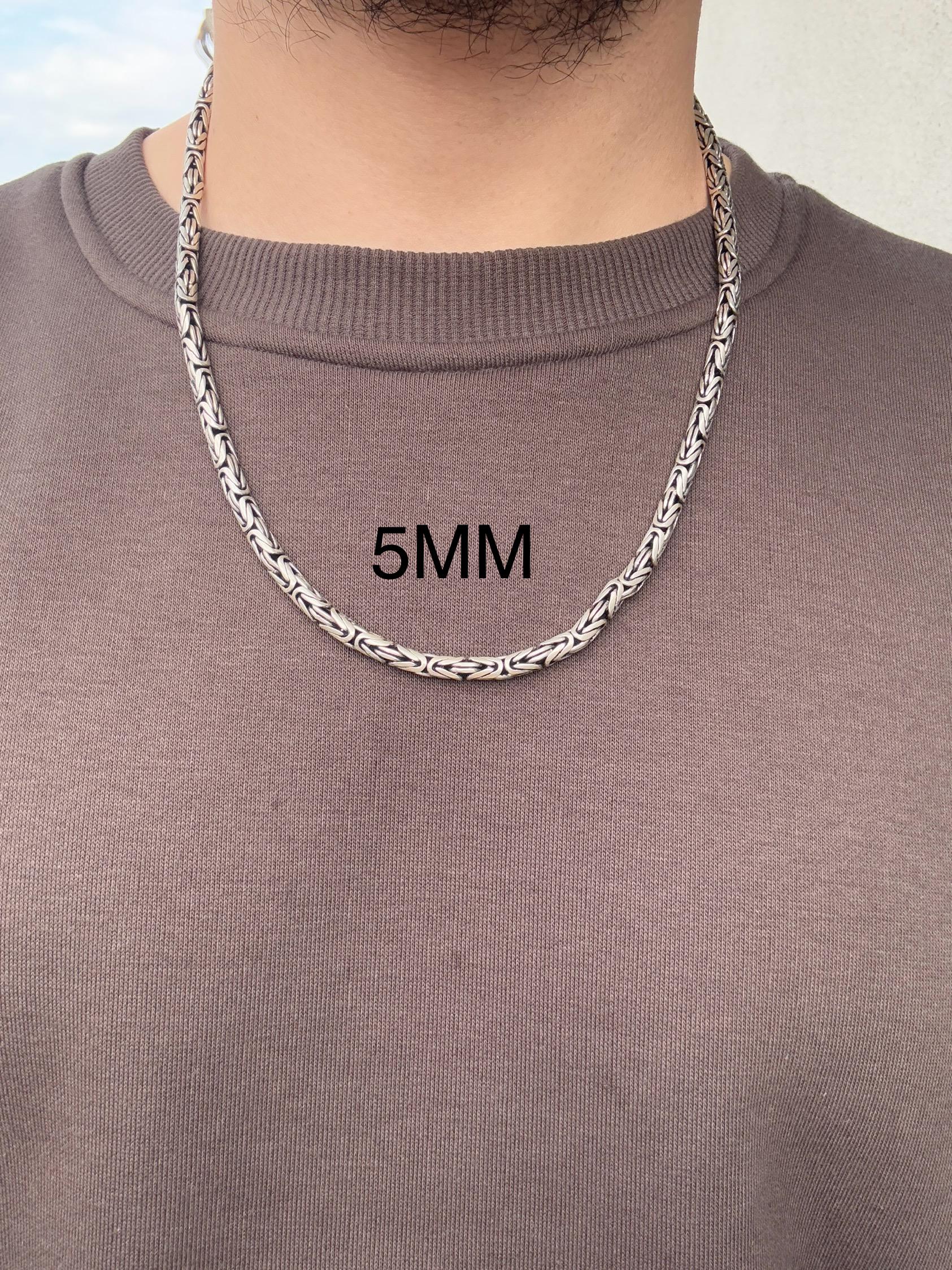 MuLシルバーカラー ビザンチンチェーン ネックレス シルバーキングチェーンネックレス、ラウンドビザンチンチェーン