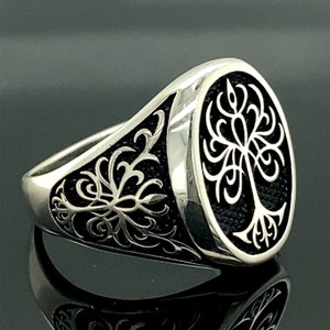 Tree of Life Silver Men Ring ,  Handmade Yggdrasil Tree of Life Ring , Viking Signet Ring , 925k Sterling Silver Ring , Gift For Him