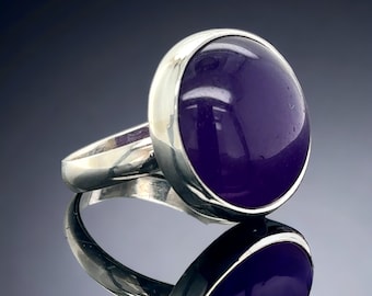 Anillo de jade plateado de alta calidad, anillo de jade auténtico, anillo de jade morado, anillo de jade plateado para mujer, regalo de Navidad, regalo para ella.