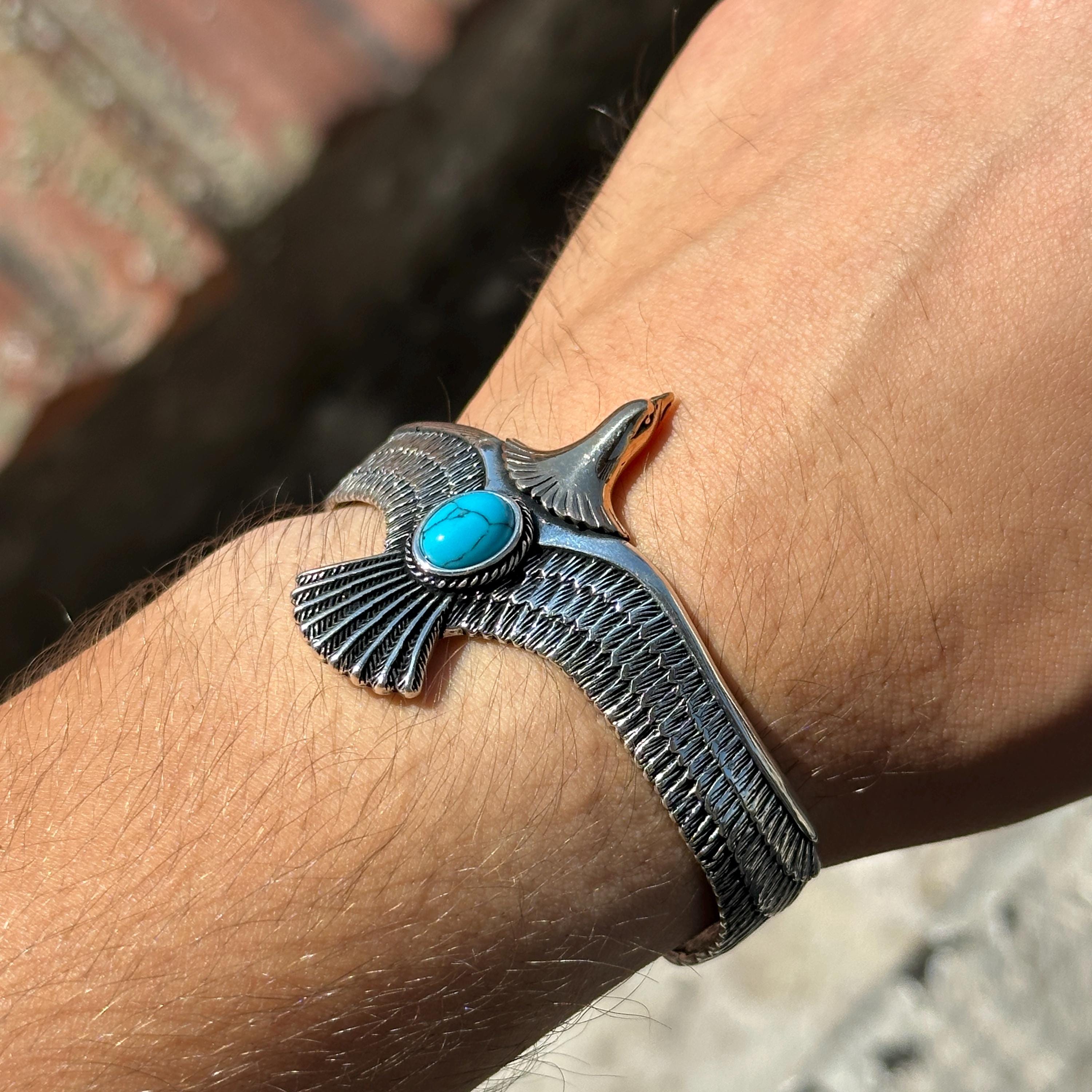 For Large Wrist- Biggest Vintage Native American Navajo Turquoise Eagle Sterling Silver Bracelet For Large Wrist- Biggest Vintage Native American Navajo Turquoise Eagle Sterling Silver Bracelet