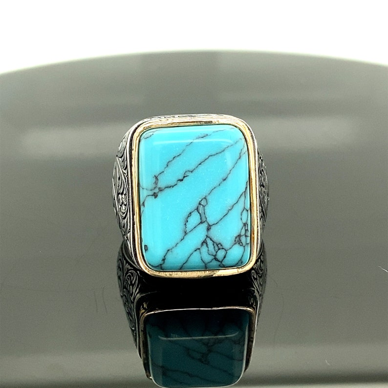 Sterling Silver Ring Turquoise Stone Men Rings Natural Etsy