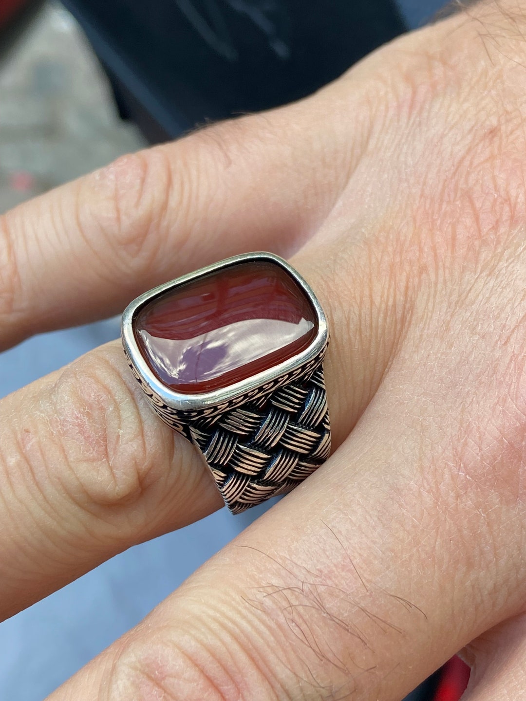 Man Handmade Ring Red Agate Stone Ring Agate Gemstone Ring Etsy 日本