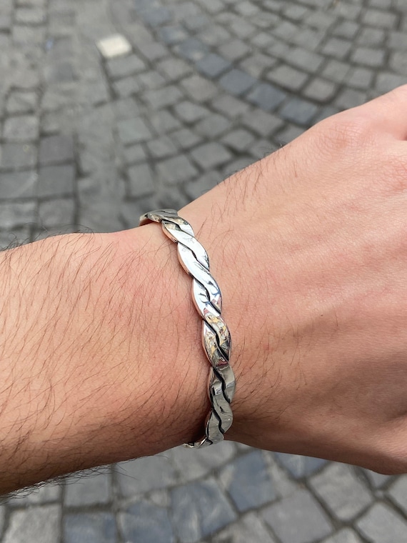 Simple classy silver chain ring bracelet rhodium - NATIF