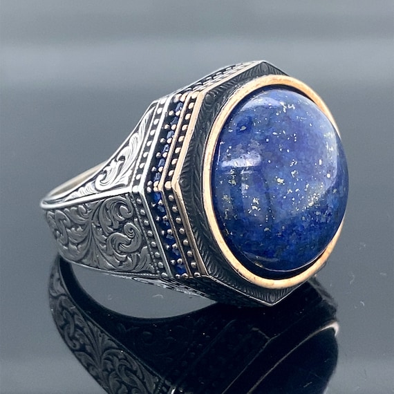 ＊NEW＊トルコ製 ハンドメイド メンズリング シルバー925（ラピスラズリ） 楽天市場】リング メンズ シルバー925製 ネリラピスラズリ 天然石 12月