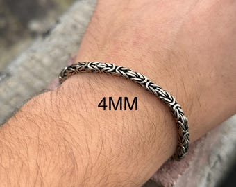 シルバーキングチェーンブレスレット、ビザンチンチェーンブレスレット