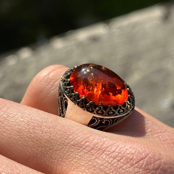 Bague en ambre pour homme Bague en ambre cabochon Bague en