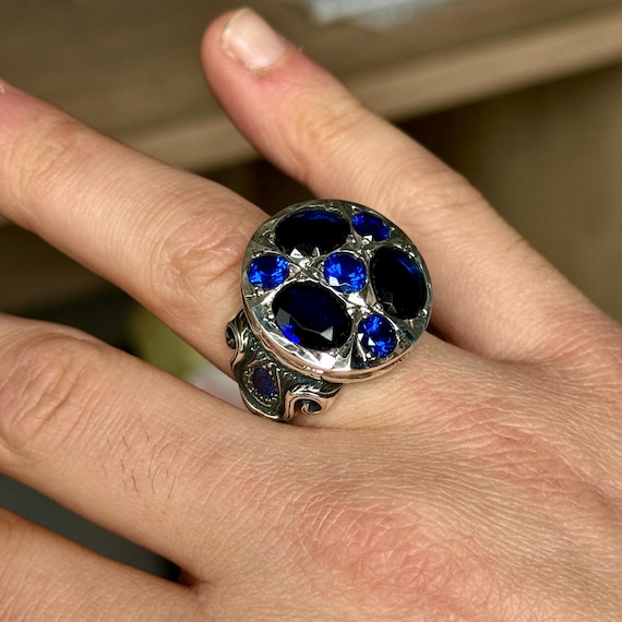 Anello da uomo con pietra di zaffiro blu, anello con pietra di