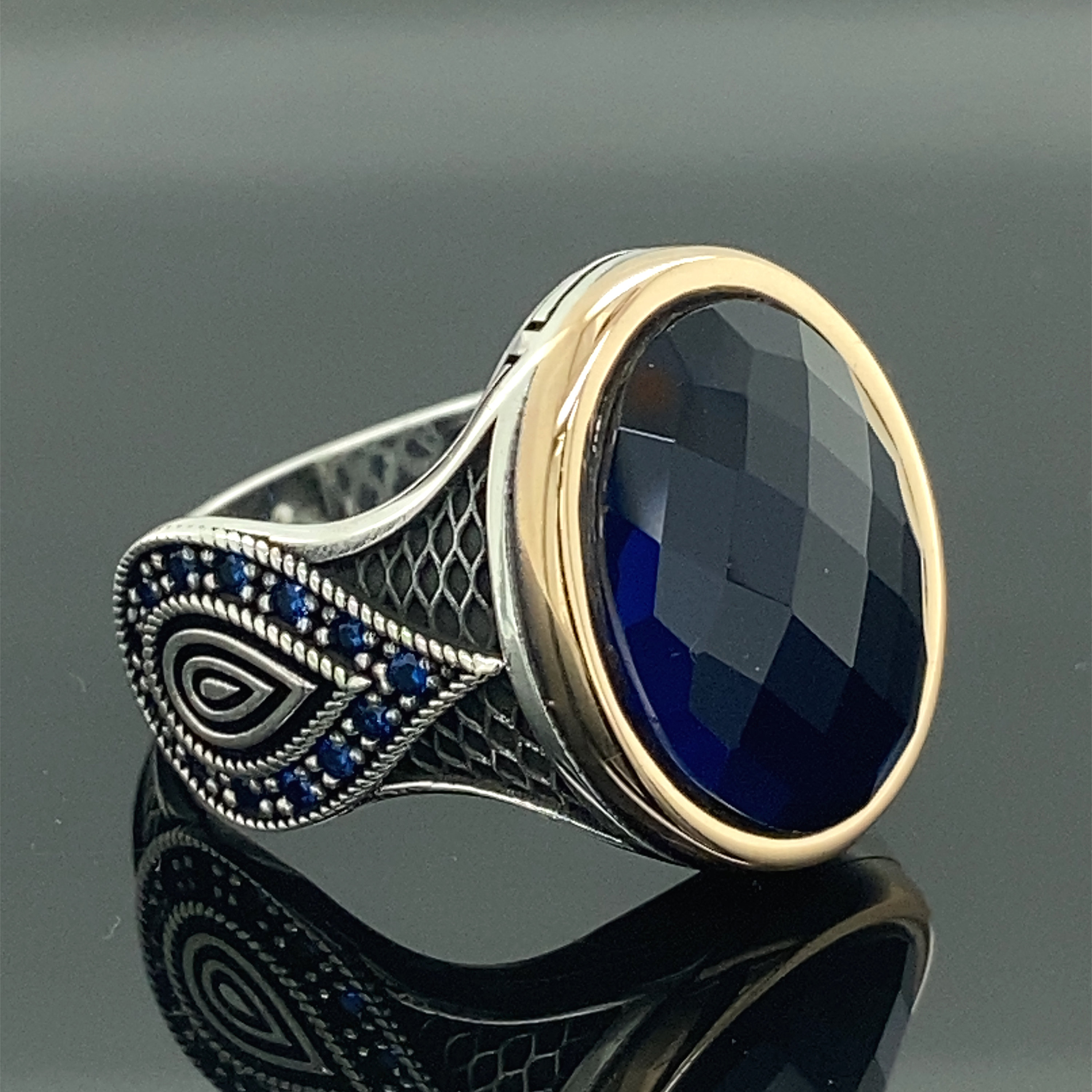 Anello da uomo in argento con pietra preziosa zaffiro blu quadrato, anello in argento con pietra blu, gioielli floreali fatti a mano, anello da uomo in argento sterling 925k, regalo per lui