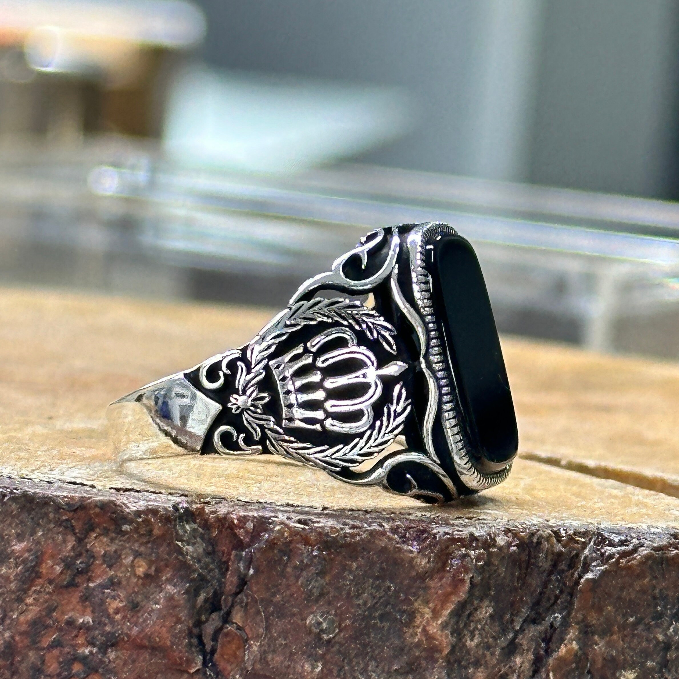 Men Silver Onyx Ring, Handmade Natural Black Onyx Ring, Silver 