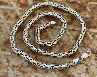 スターリングシルバー 6mm ビザンチンチェーン、バリラウンドキング