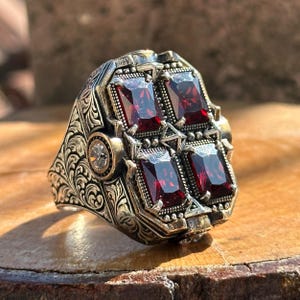 Men Handmade Ruby Stone Large Ring, Ottoman Style Men Ring, Unique Big ...