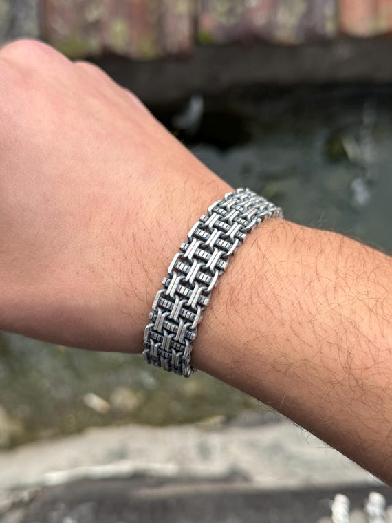 Sterling Silver Chain Bracelet, Braided Chain Bracelet, Viking