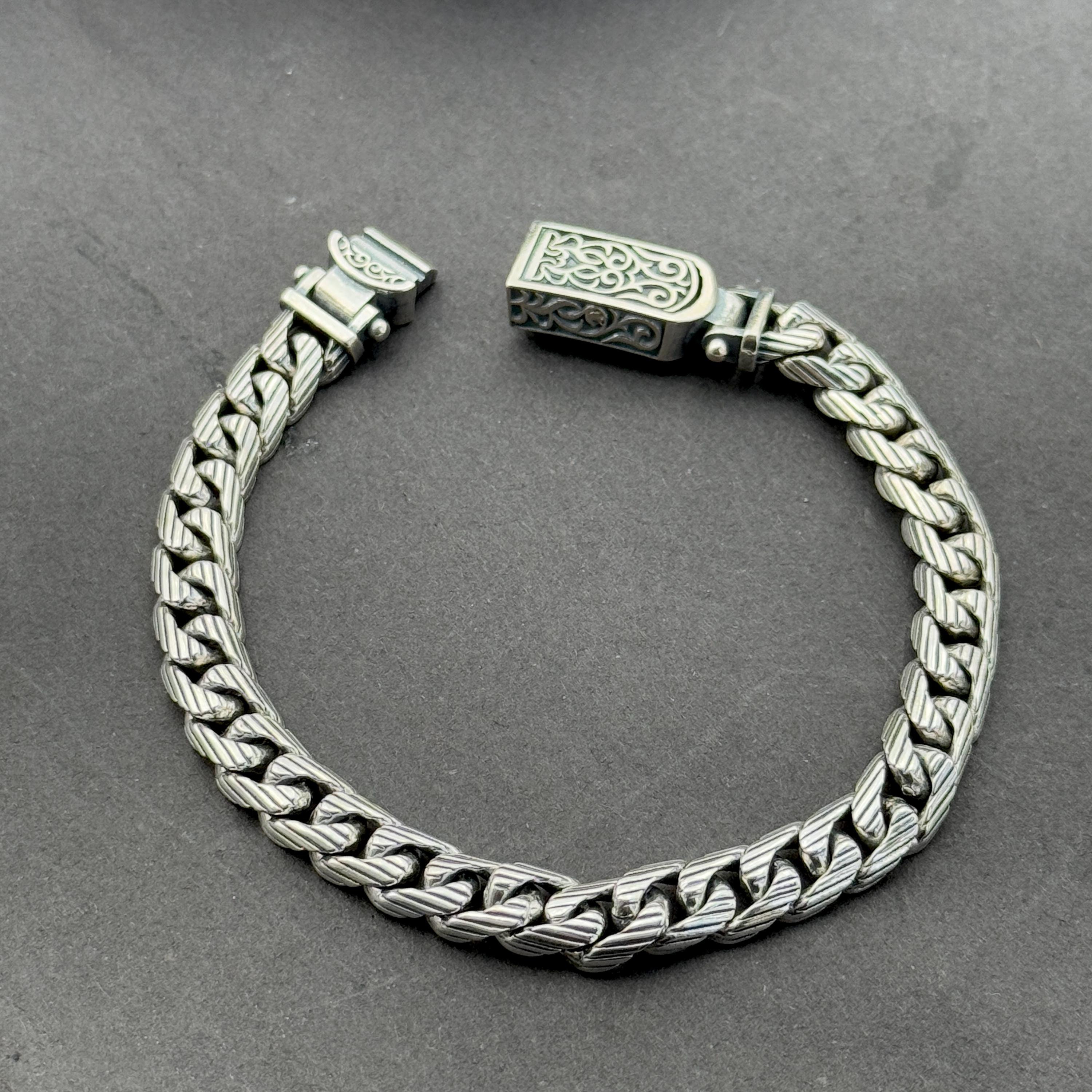 Mens Silver Bracelet, Curb Chain Bracelet, Men 7MM Chunky Bracelet