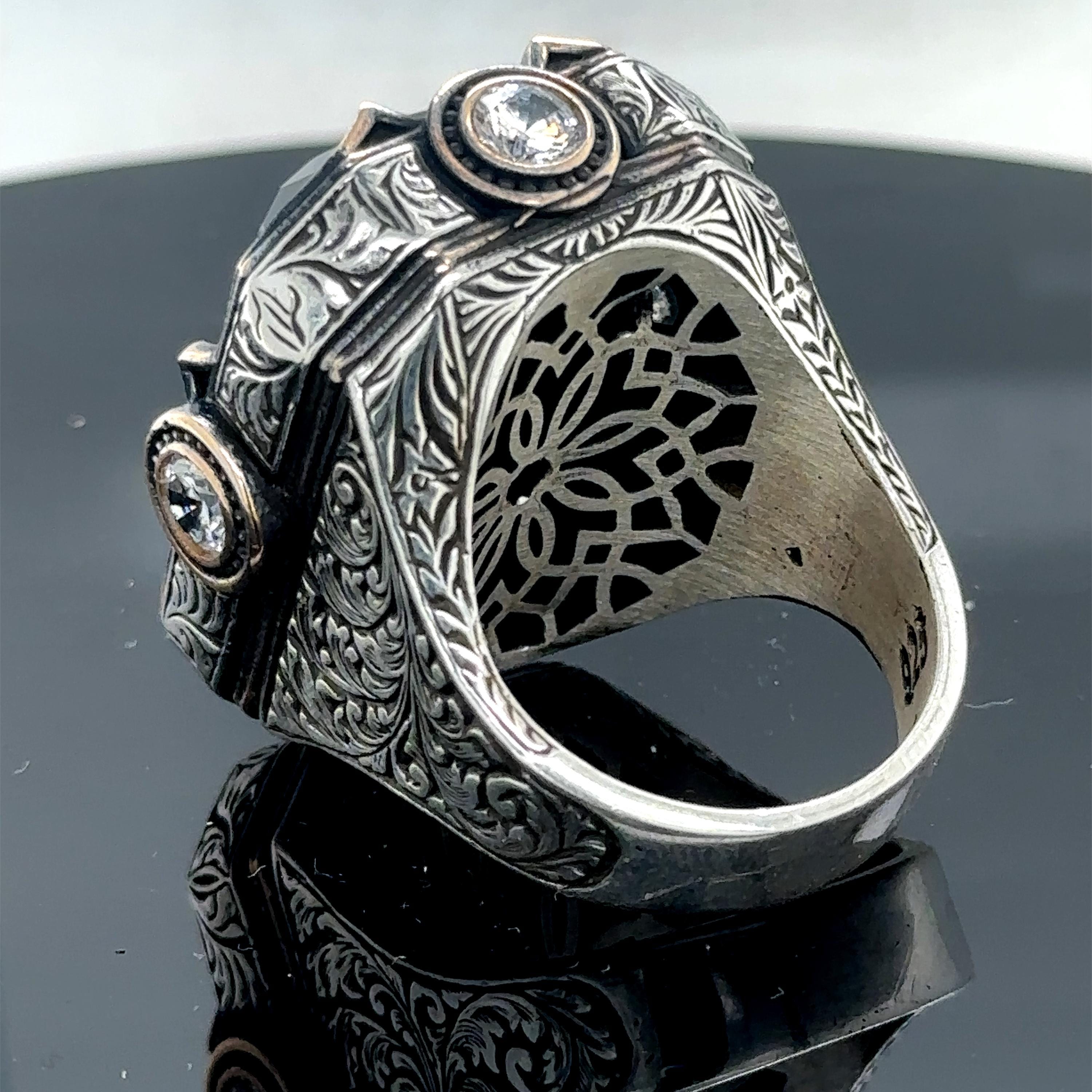 Silver Large Black Onyx Ring , Square Handmade Big Ring , Men Sterling ...