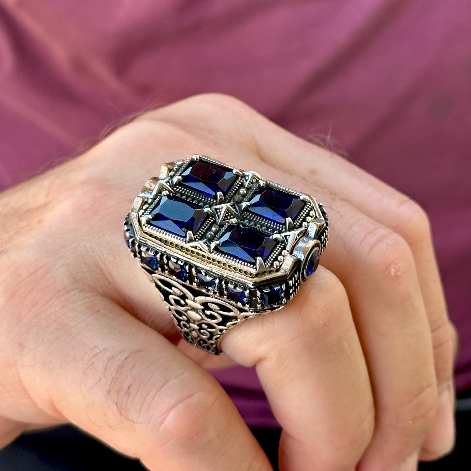 Unique Rings For Men Men's Sapphire Stone Ring , Large Unique Men Sapphire Ring, , Ottoman ...