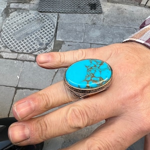 Silver Turquoise Stone Ring , Large Turquoise Gemstone Ring ,Mens Handmade Ring ,Men Sterling Silver Ring, Ottoman Jewelry ,Men Vintage Ring