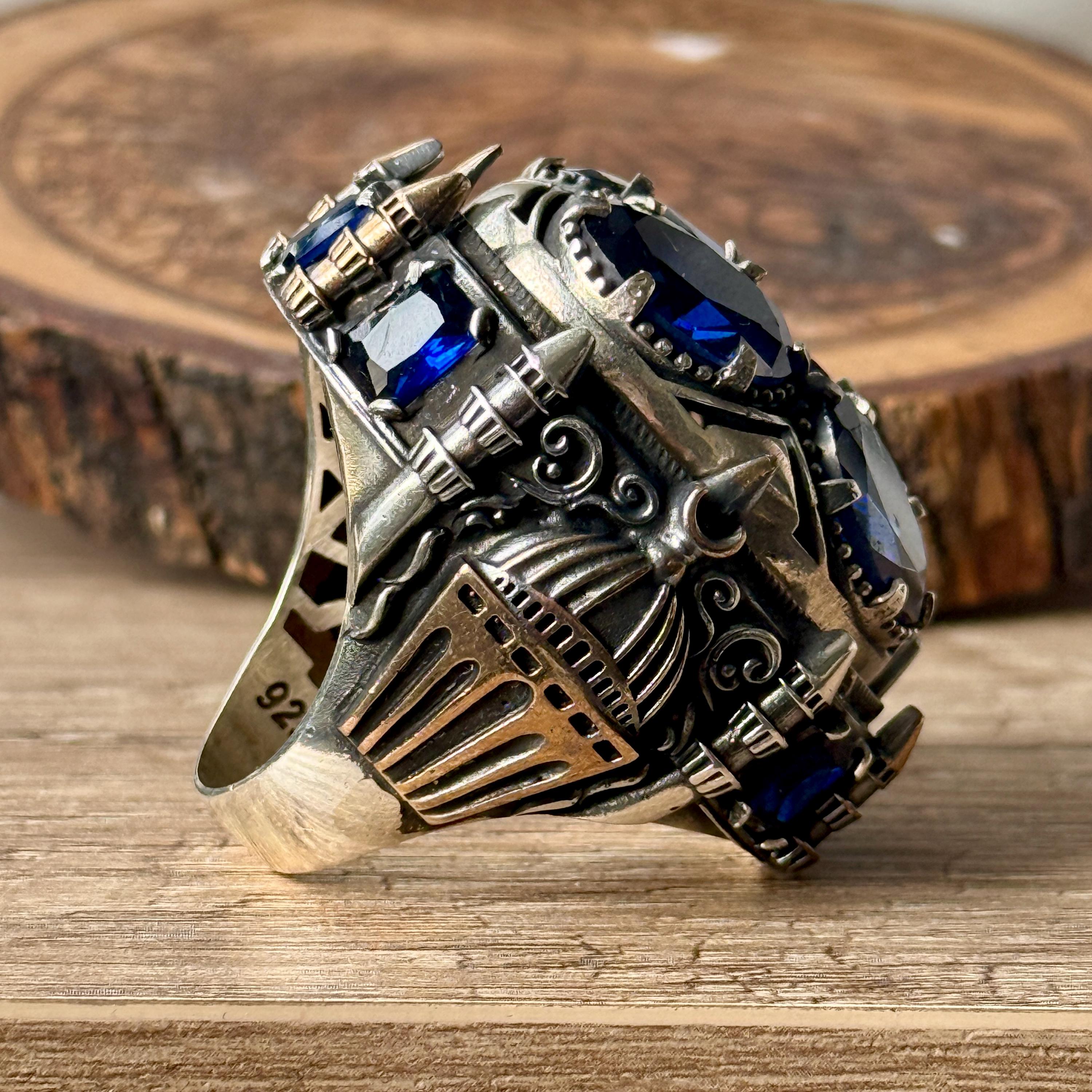 トルコ製ハンドメイドサファイア宝石リング、大きなモスクイスラム