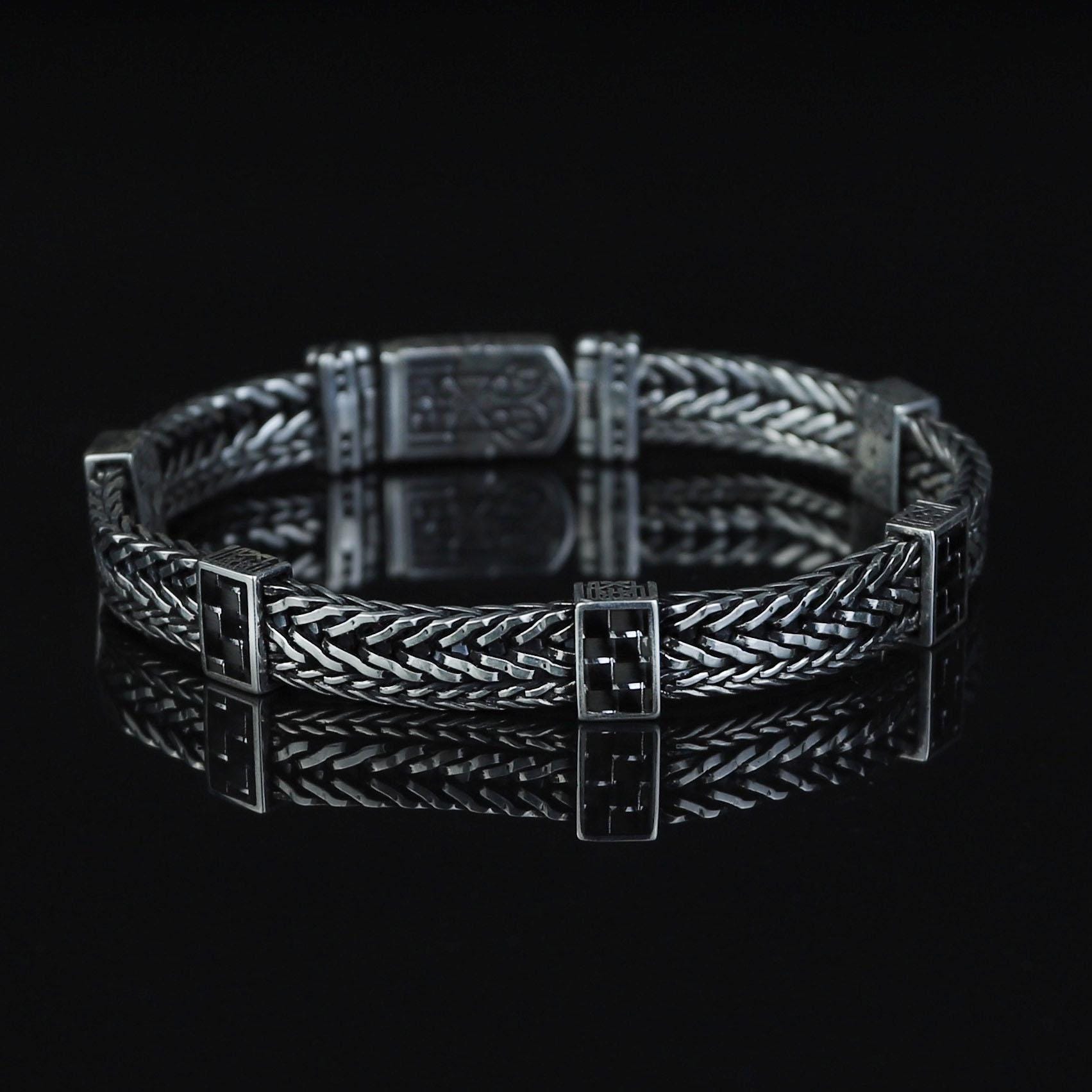 Sterling Silver Square Foxtail Bracelet, Handmade Men Bracelet