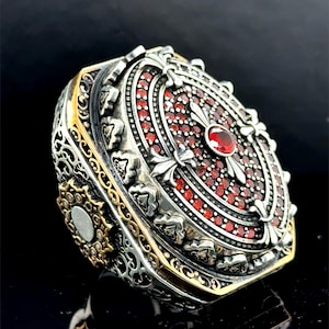 Men Large Ruby Stone Ring, Turkish Handmade Ruby Ring, Handmade Vintage Men Ring Ottoman Style Ring, Big Men Ring, 925k Sterling Silver