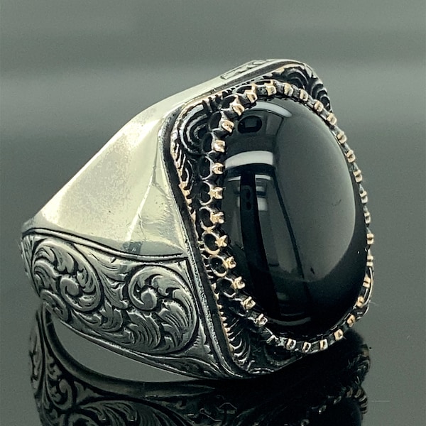 Anillo hecho a mano para hombre, anillo de piedra de ónix de plata, anillo de ónix negro, anillo de plata hecho a mano, anillo de plata de ley 925k, regalo para él