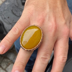 Mens Handmade Ring , Large Agate Stone Ring , Yellow Agate Stone Ring , Ottoman Mens Ring,Men Ring, Gift for Him, 925k Sterling Silver Ring
