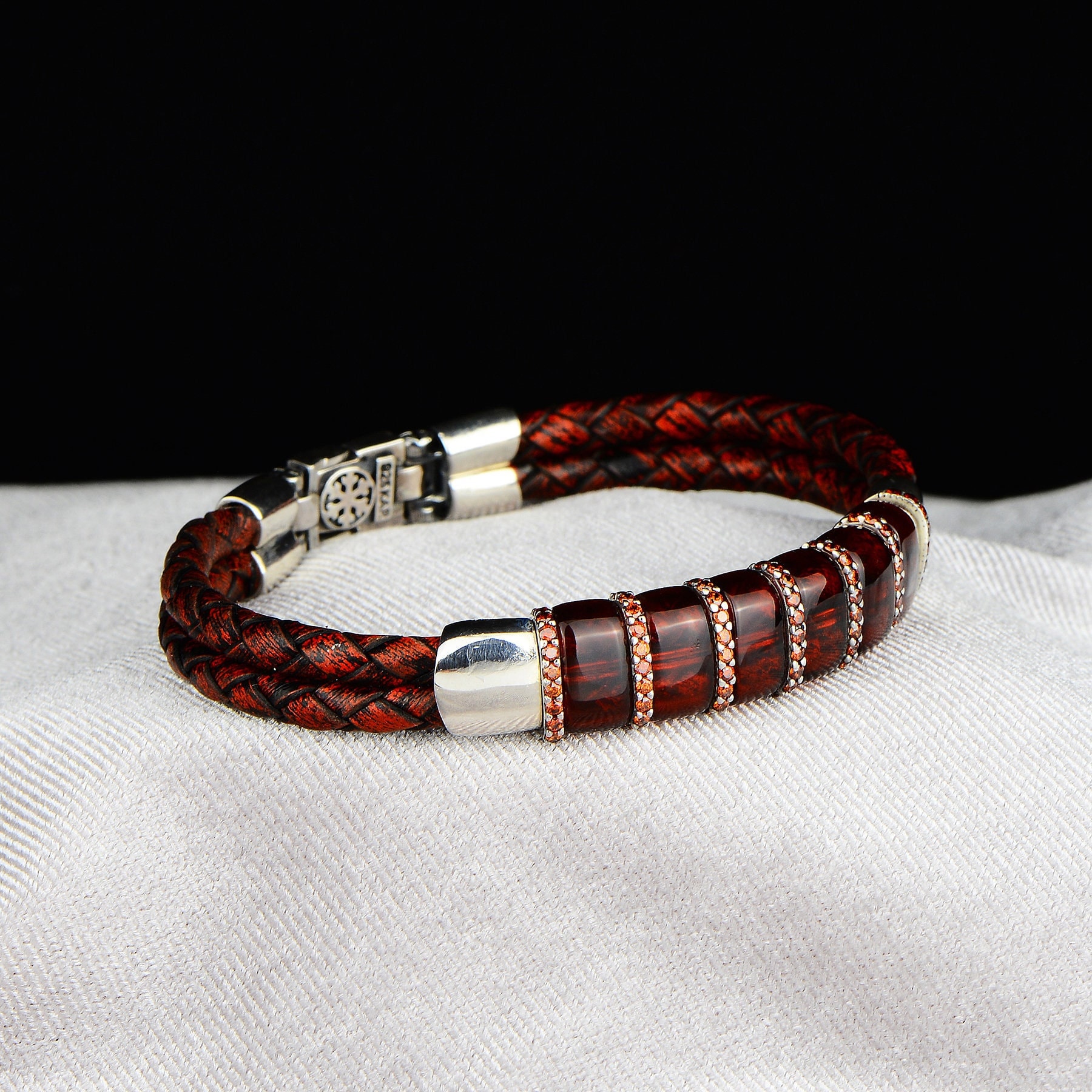 Silver and ruby bracelet for men - Argent Tonic