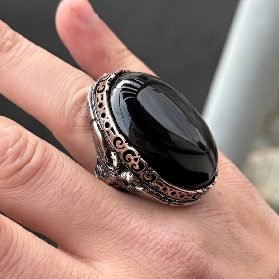 SILVER925 BIG ONYX DESIGN RING/シルバー/リング Silver Large Black Onyx Ring , Large Eagle Onyx Ring, Handmade Big