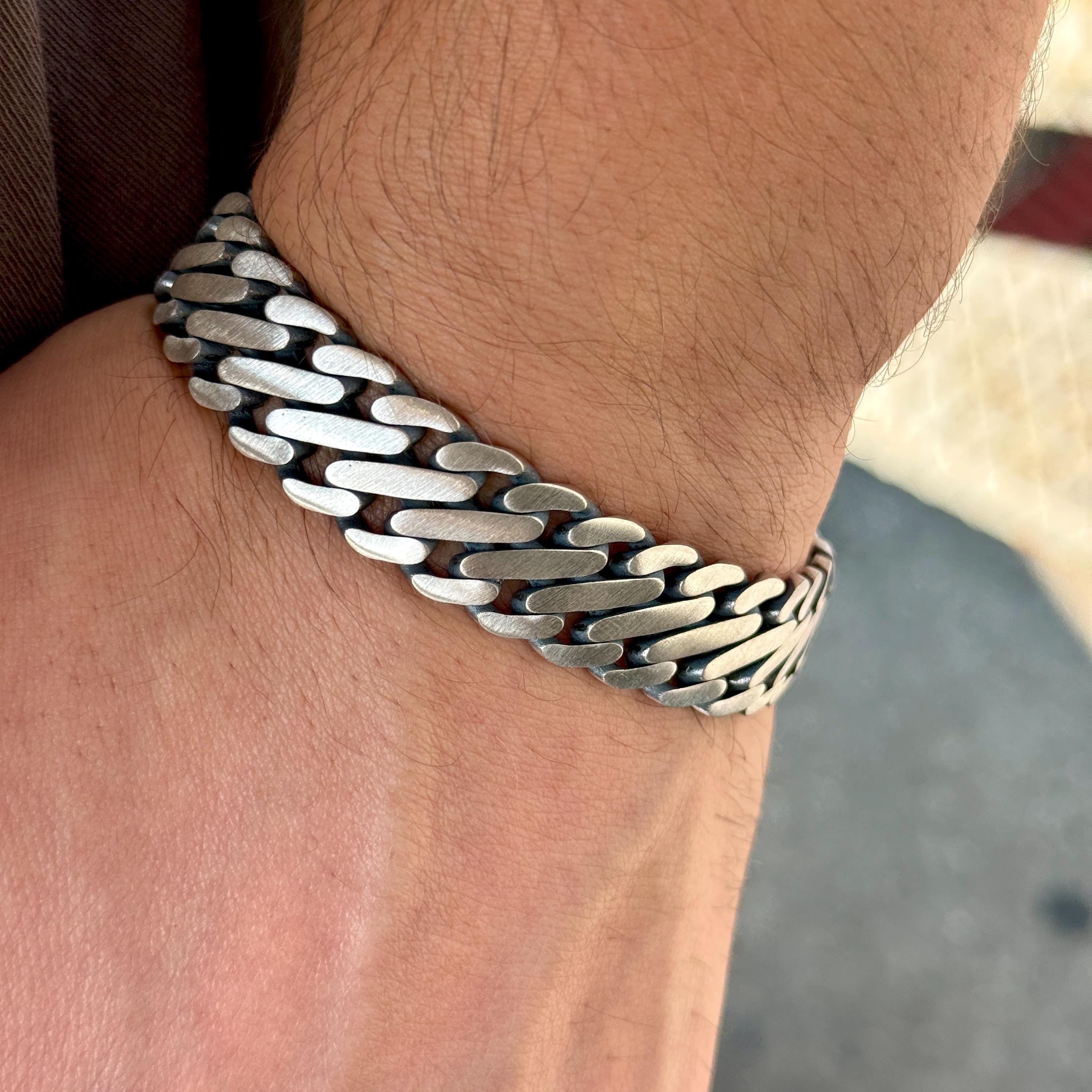 Silver Elegant Chain Bracelet, Handmade 15MM Chain Bracelet, Mens