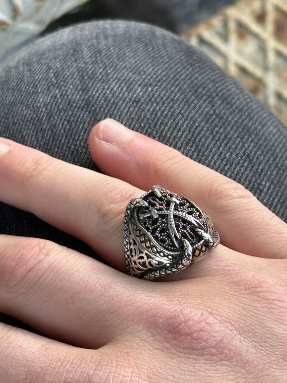 Buy Silver Double Sword Ring , Handmade Silver Zulfiqar Sword Ring