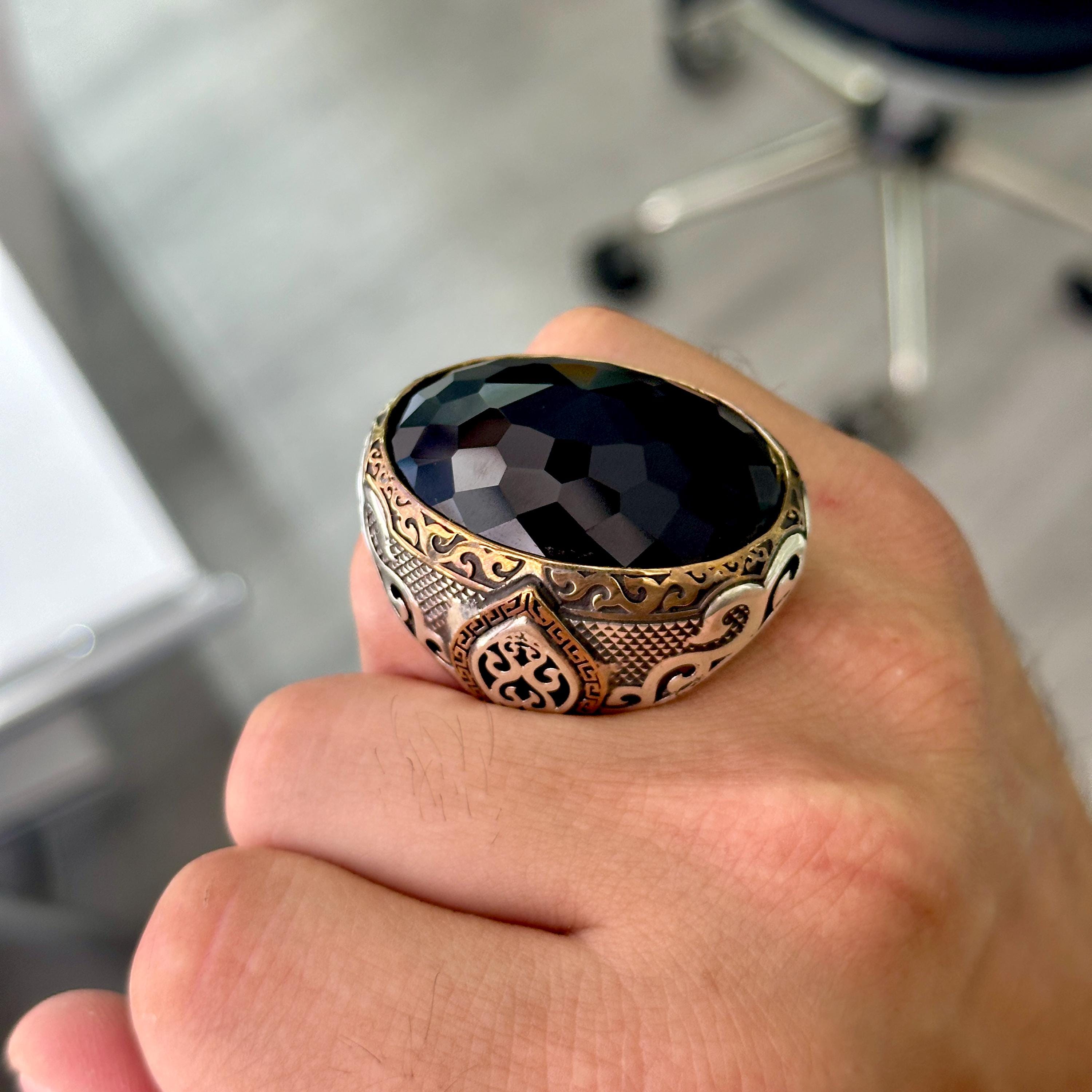 Anello Uomo In Argento 935 Con Onice Nera: Gioiello Solitario Artigianale - Foto 2