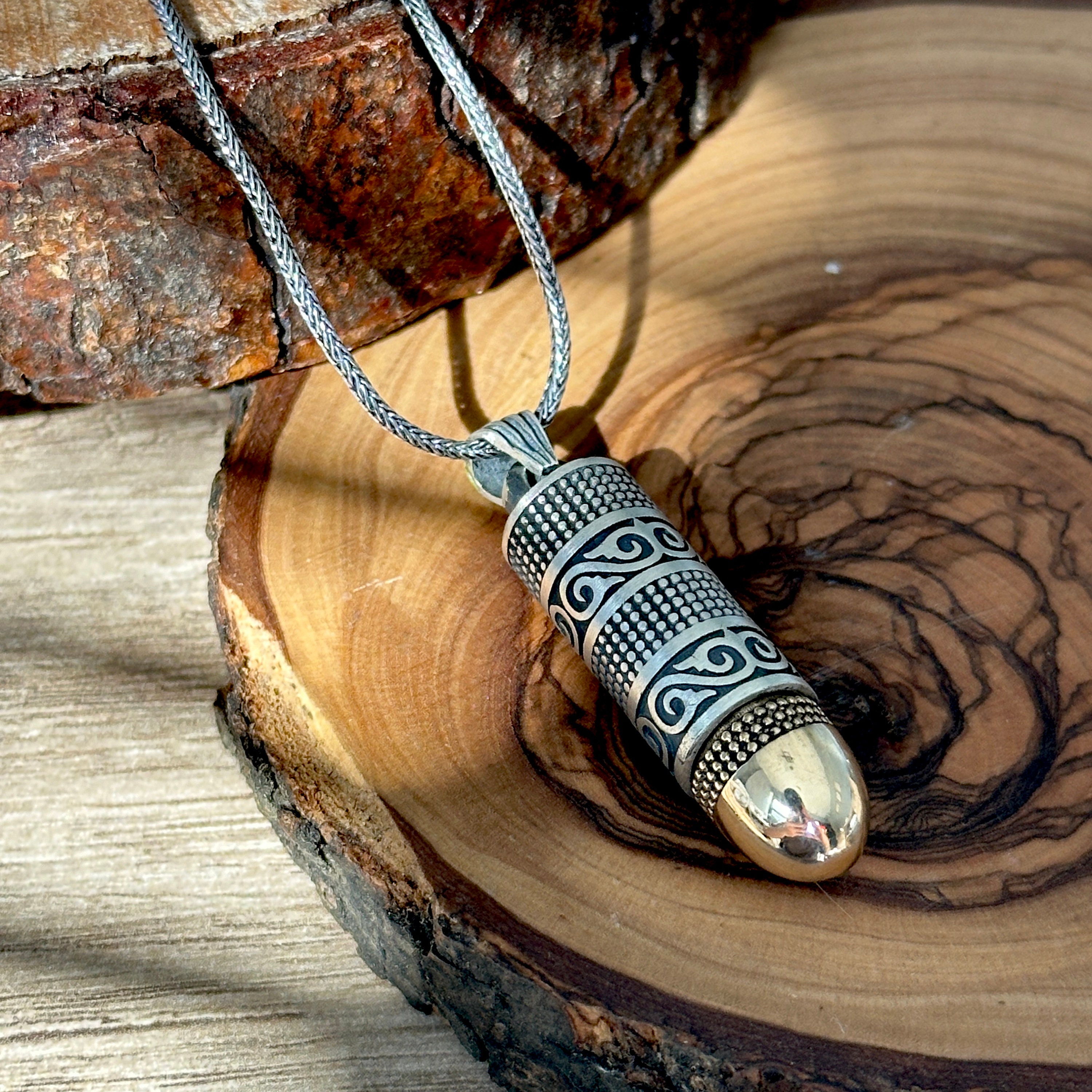 Silver Prayer Box Bullet Pendant , Silver Bullet Necklace, Locket