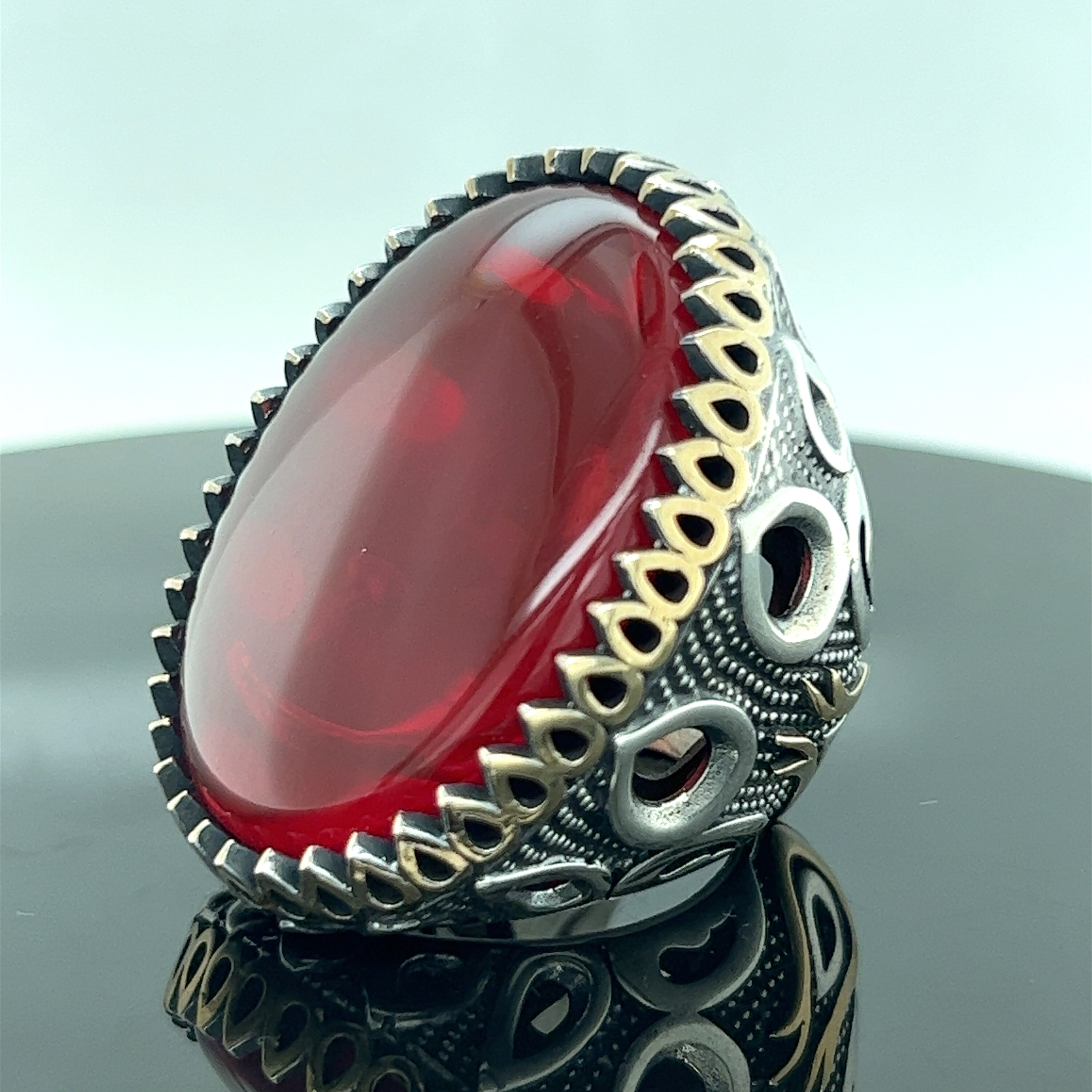 Man Large Ring , Big Ruby Stone Silver Ring , Handmade Ottoman Style ...