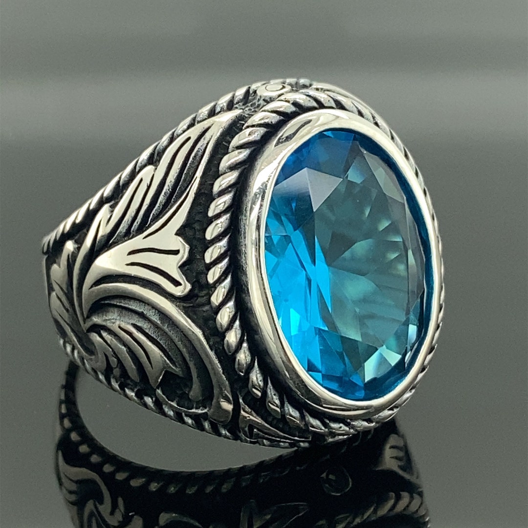 Mens Handmade Aquamarin Ring Turkish Handmade Silver Men - Etsy