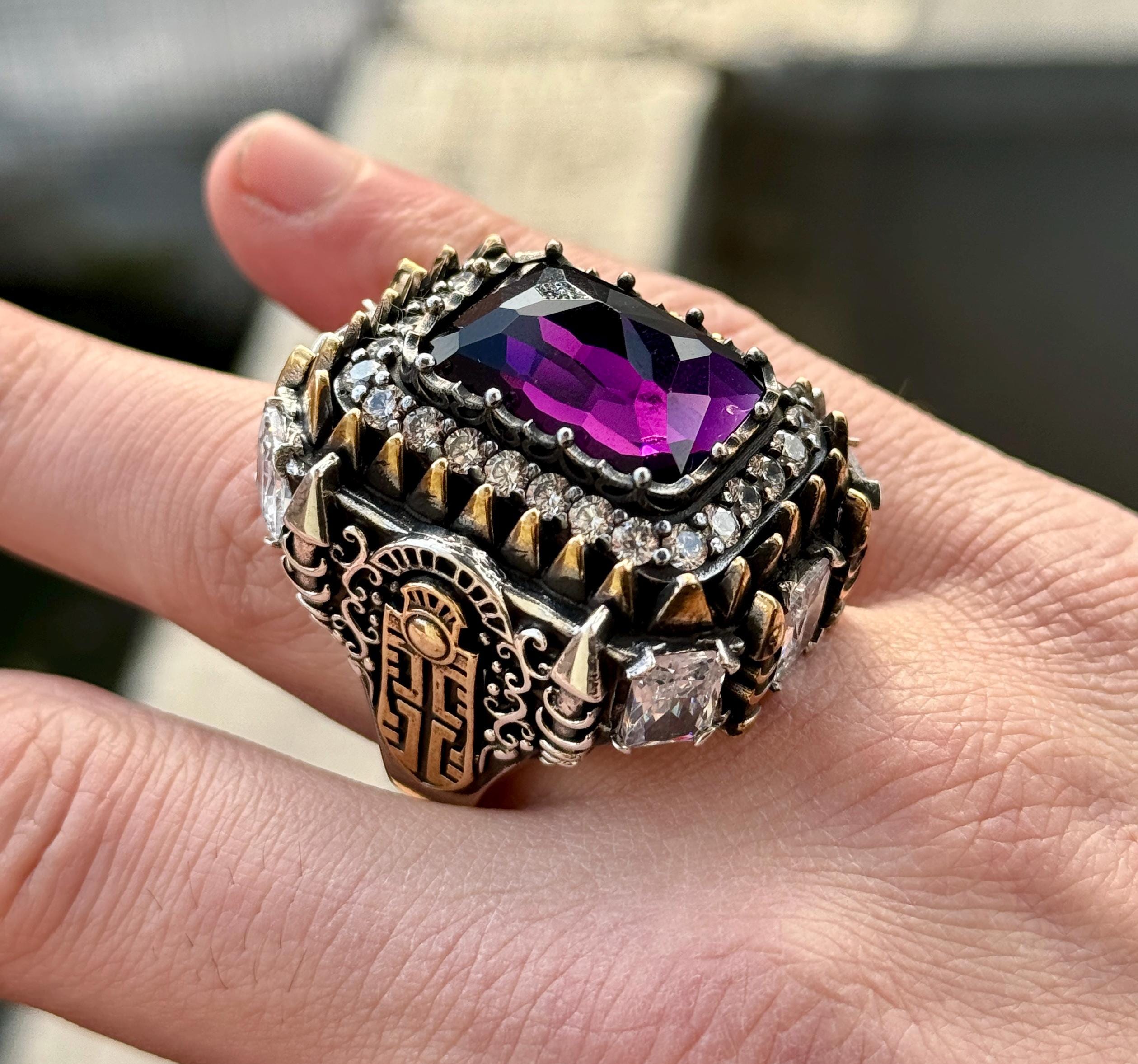 Men Silver Amethyst Ring, Large Turkish Handmade Men Ring, Large Amethyst Ring, Square Mens Ring, Perfect Men Gift, Gift For Men, 925 Silver