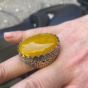 Mens Handmade Silver Ring , Large Agate Stone Ring , Yellow Agate Stone Ring , Ottoman Mens Ring , Gift for Him, 925k Sterling Silver Ring