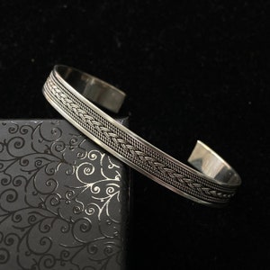 Silver Cuff Bracelet , Embroidered Men&#39;s Bracelet , Silver Bangle Bracelet , Silver Adjustable Bracelet , 925k Sterling Silver Bracelet