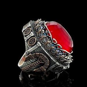 Men Silver Large Ruby Ring , Unique Ottoman Style Large Ring , Big Red ...