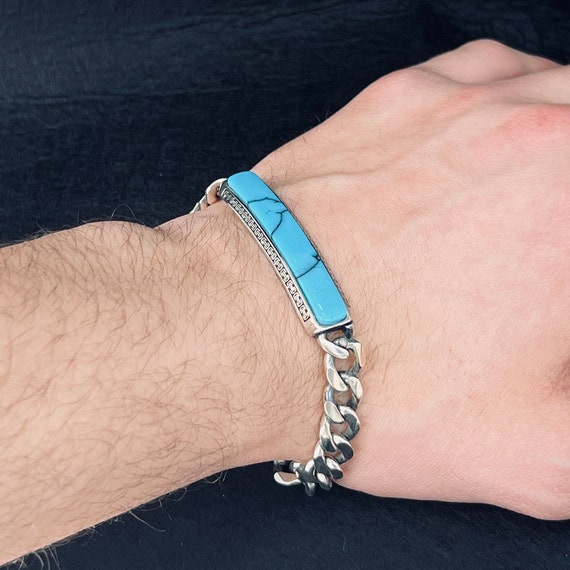 Silver Chain Bracelet , Turquoise Stone Bracelet , Silver