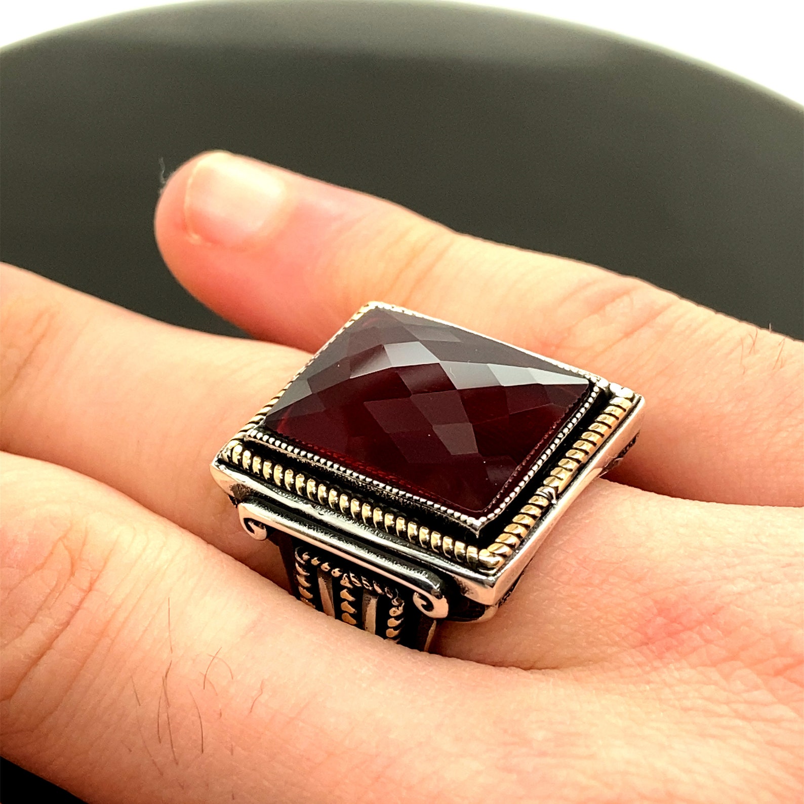 Men Rings Red Stone Ring Zircon Stone Handcrafted Etsy
