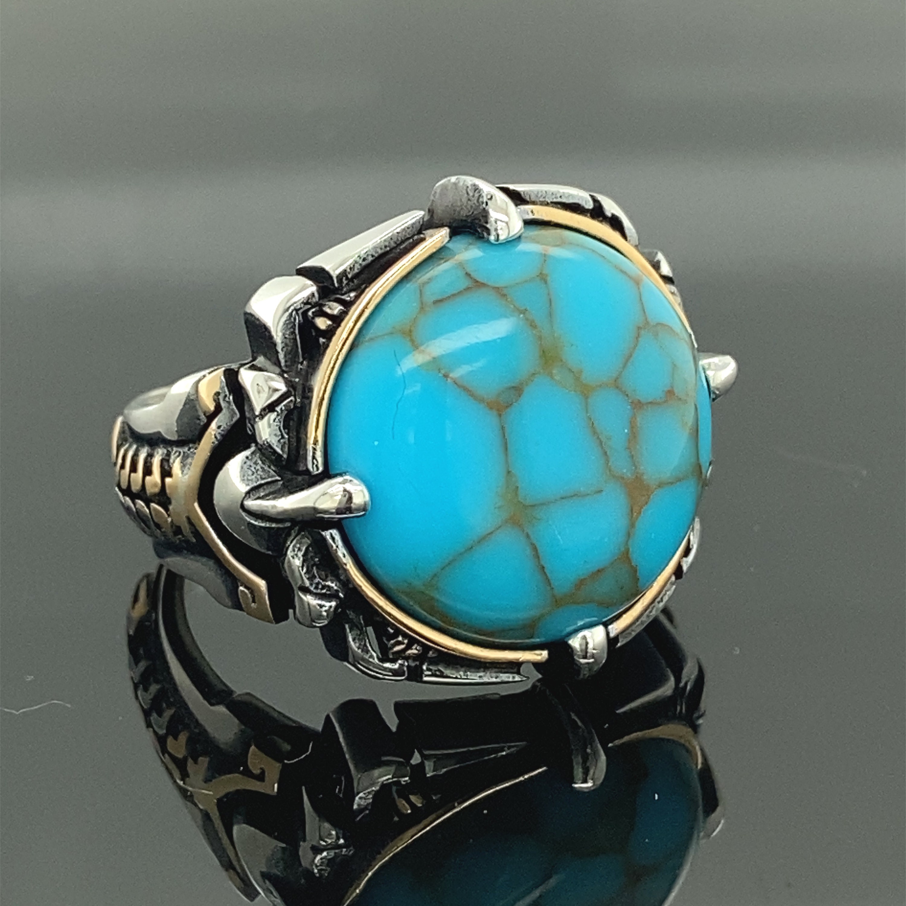 Silver Turquoise Ring , Men Handmade Silver Ring , Round Silver Ring ,  Turquoise Gemstone Ring , 925k Sterling Silver Ring , Gift For Him