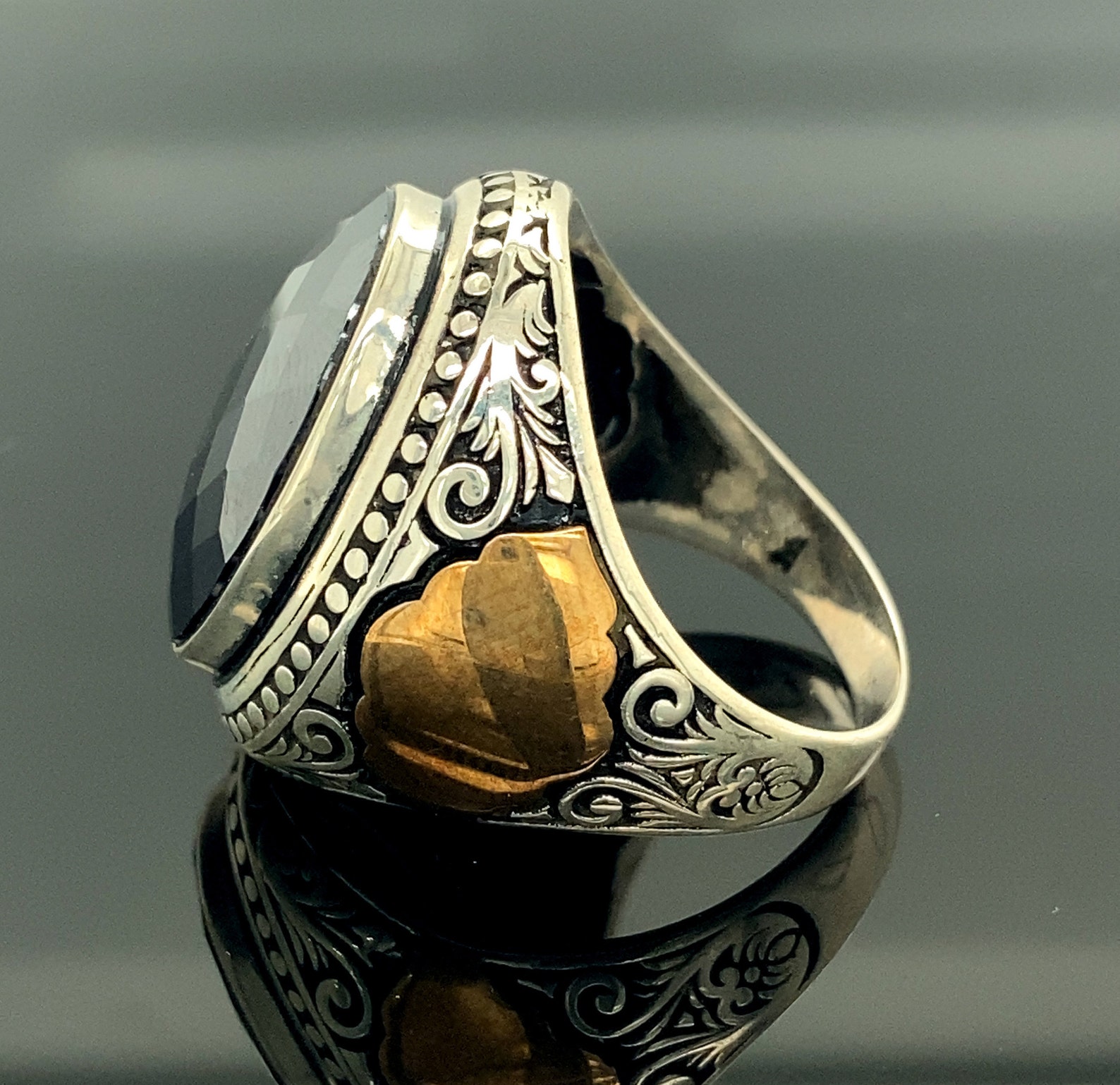 Black Stone Men Ring Handmade Ring Oval Stone Vintage Ring Etsy