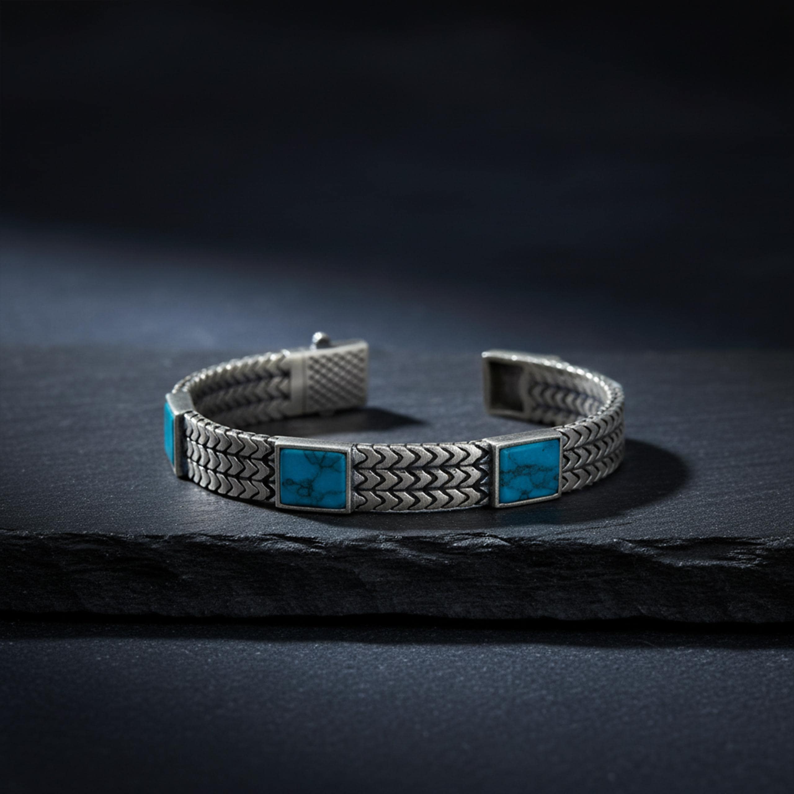 Sterling Silver Woven Rope With Square Turquoise Fashion Bracelet For Women Turquoise Rope Bracelet Bracelet - Inara Gali main image 4