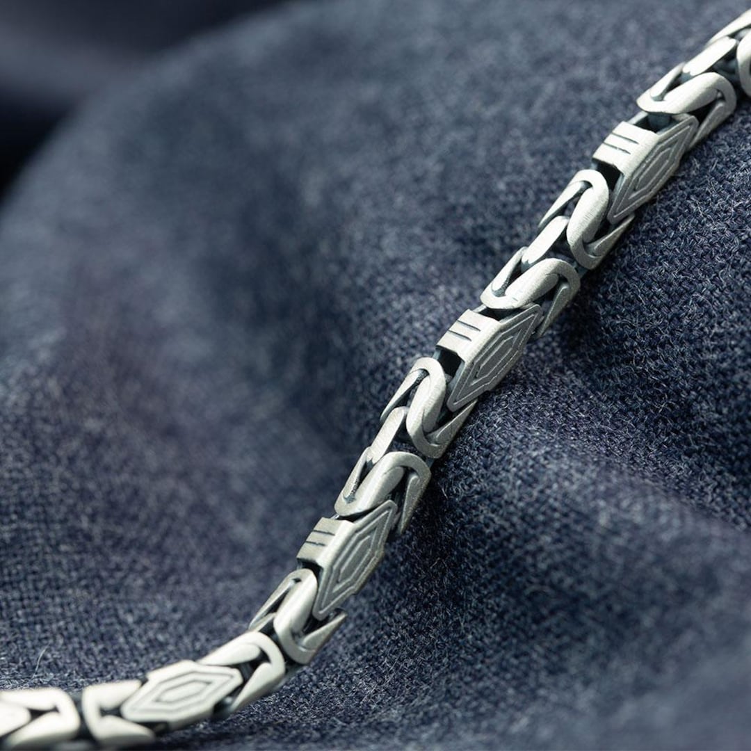 925 Sterling Silver Byzantine Chain Bracelet, Men Silver Thick