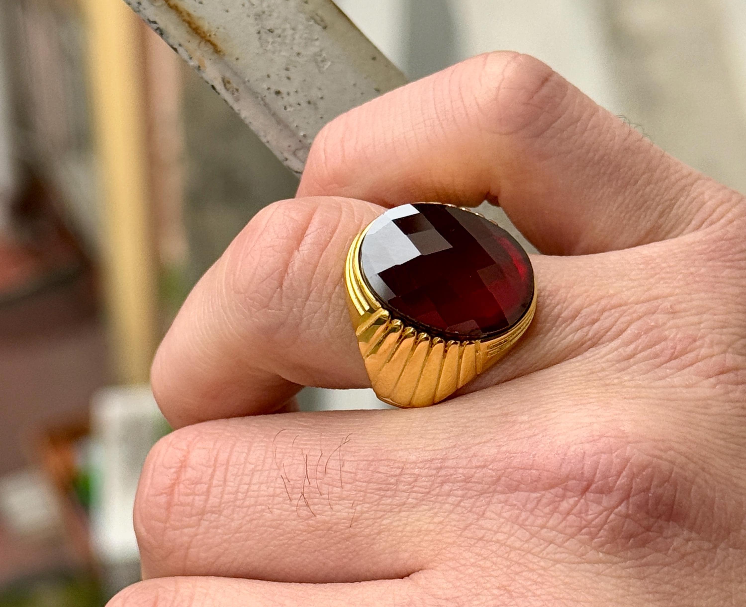 Men Silver Garnet Stone Man Ring, Men Gold Garnet Ring